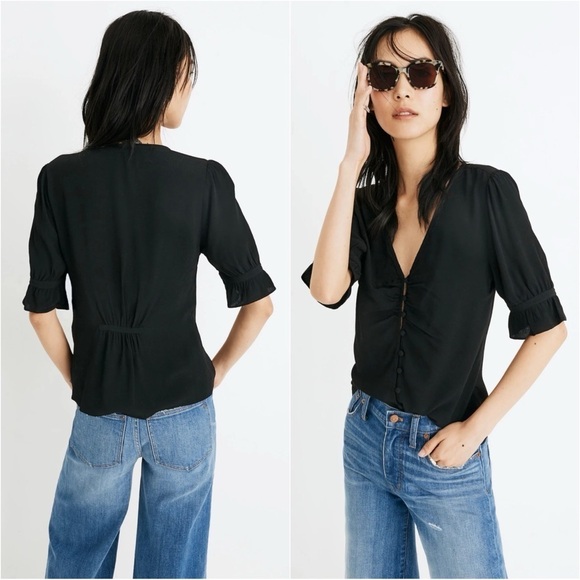 Madewell Blouse Daylight Top Covered Button Front True Black 00 NWT New - Picture 2 of 11